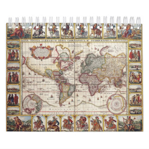 1652 Weltkarte, Doncker Seeatlas Weltkarte Kalender