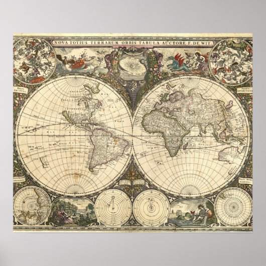 1660 Weltkarte von Frederick de Wit Poster (Vorne)