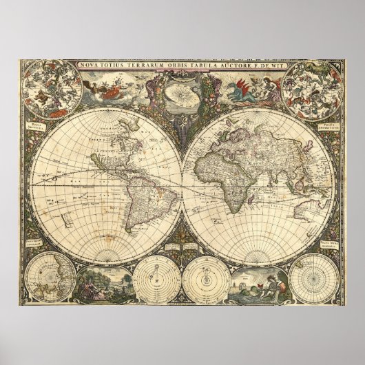 1660 Weltkarte von Frederick de Wit Poster (Vorne)