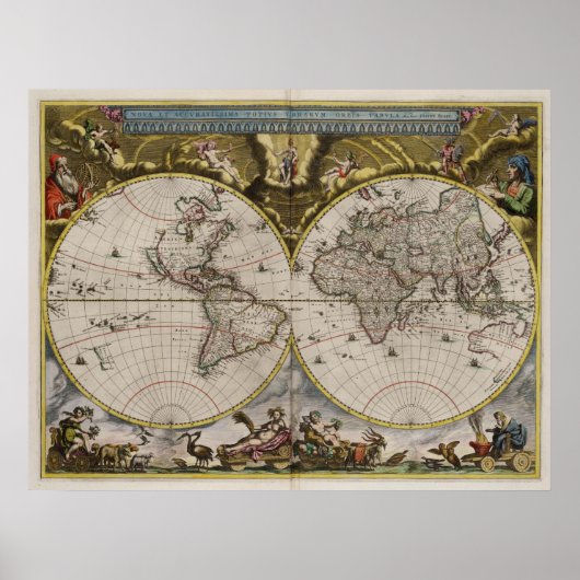 1664 Karte der Welt Poster (Vorne)