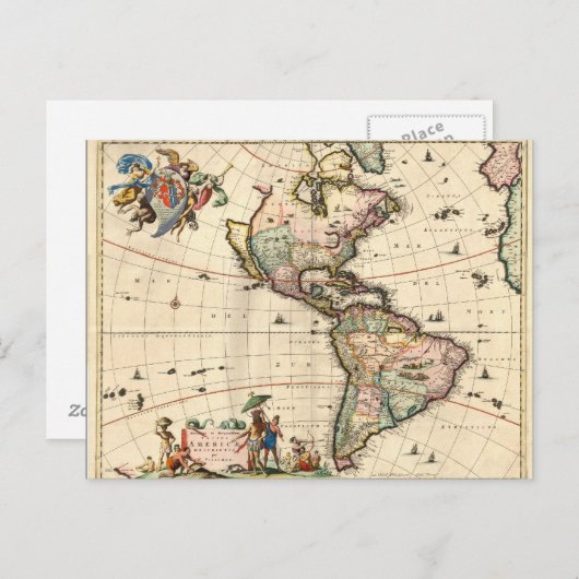 1670 America Map Postcard Postkarte (Vorne/Hinten)