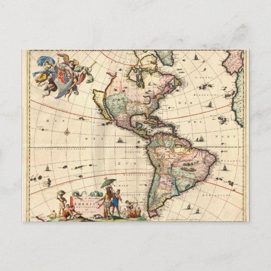 1670 America Map Postcard Postkarte (Vorderseite)