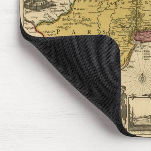 1685 Map - New Belgium, The New World, New England Mousepad (Ecke)