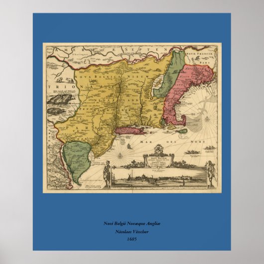 1685 Map - New Belgium, The New World, New England Poster (Vorne)