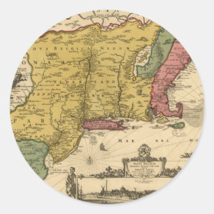 1685 Map - New Belgium, The New World, New England Runder Aufkleber