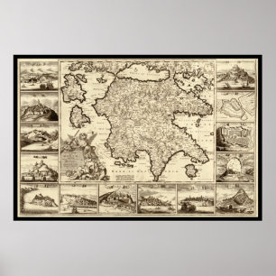 1688 Griechenland / Griechisch Peloponnesische Kar Poster