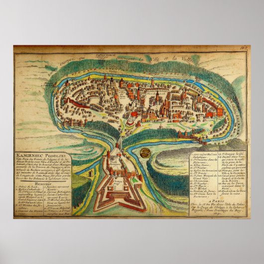1691 Französische Karte der Stadt Kamianets Podils Poster (Vorne)