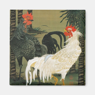 16. 棕 櫚 雄 図, 若 Palm Tree & Rooster, Jakuchū鶏 Magnet