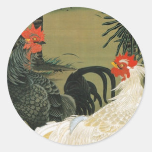 16. 棕 櫚 雄 図, 若 Palm Tree & Rooster, Jakuchū鶏 Runder Aufkleber