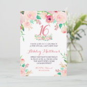 16. 16 . GEBURTSTAG Geburtstag Rosa Blumenladen Einladung (Stehend Vorderseite)