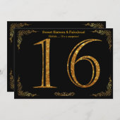 16., 16 . Geburtstag, Geburtstagsparty, schwarzer Einladung (Vorne/Hinten)