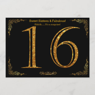16., 16 . Geburtstag, Geburtstagsparty, schwarzer  Einladung