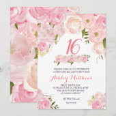 16. 16. GEBURTSTAG-Geburtstagsrosa Blumeneinladung Einladung (Vorne/Hinten)