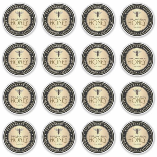 (16) 3" Glossy PVC Queen Bee Honey Mason Jar Label (Vorderseite)