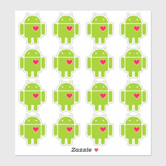 16 Android Robot-Liebe Aufkleber (Blatt)