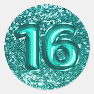 16 Aquamarin Foil Balloons Funkelnd Chunky Glitzer Runder Aufkleber