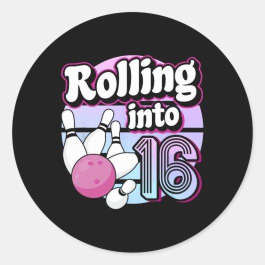 16 Bowling 16. Geburtstag Runder Aufkleber (Vorderseite)