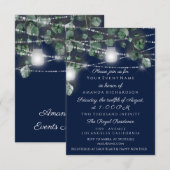 16. Brautparty Lights Rustische Eukalyptus-Marine Einladung (Vorne/Hinten)