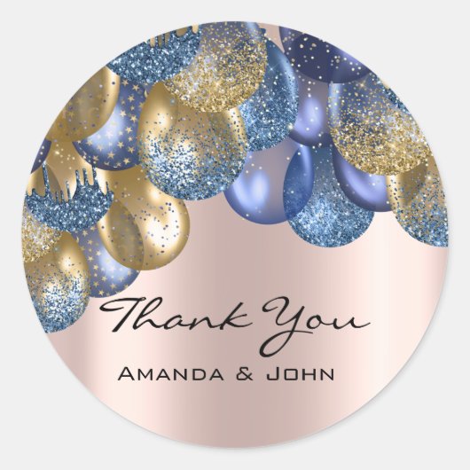 16. Bridal Wedding Ballon Blue Navy Rose Runder Aufkleber (Vorderseite)