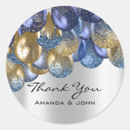 16. Bridal Wedding Ballon Blue Navy Silver Runder Aufkleber