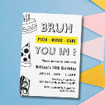 16. Bruh, Du in Birthday Teen Boy Funny Einladung<br><div class="desc">16. Bruh, Pizza Music Cake You in ? Birthday Teen Boy Funny Funny Einladung Dieses Funny einfache Design verfügt über eine Teeny-Geburtstagseinladung mit Pizzalusik und Kuchen. Personalisieren Sie die Einladung mit Ihren Daten und wenn Sie gewollt, um den Stil und die Platzierung des Textes weiter zu ordnen, klicken Sie bitte...</div>