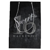 16. Charcoal Gray | Sweet 16 Silver Glitzer | Mittlere Geschenktüte (Rückseite)