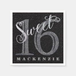 16. Charcoal Gray | Sweet 16 Silver Glitzer | Serviette