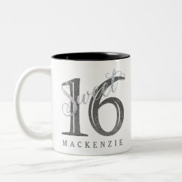 16. Charcoal Gray | Sweet 16 Silver Glitzer | Zweifarbige Tasse