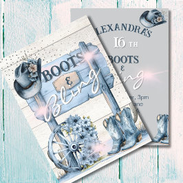 16. Cowgirl Stiefel Bling Western Pink Blue Einladung