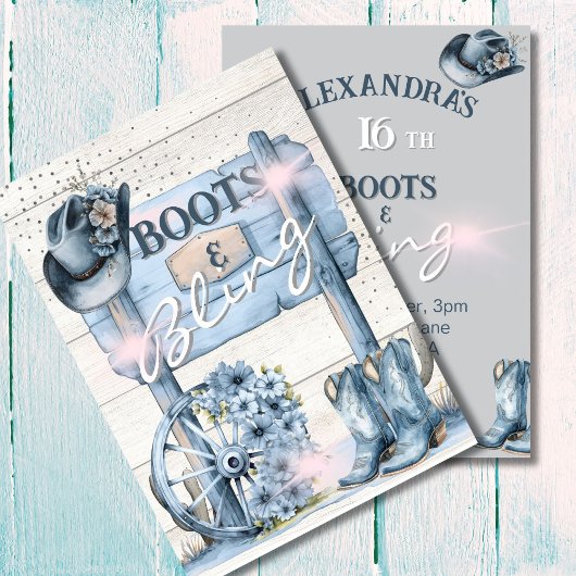 16. Cowgirl Stiefel Bling Western Pink Blue Einladung