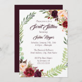 16. Floral Wreath Burgund 16 . Geburtstag Einladung (Vorne/Hinten)