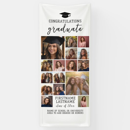 16 Foto Collage Abschluss Moderner Minimal Weiß Banner (Vertikal)