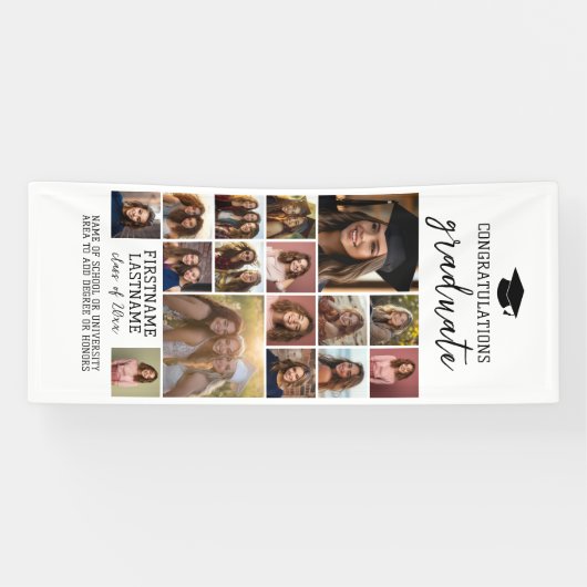 16 Foto Collage Abschluss Moderner Minimal Weiß Banner (Horizontal)