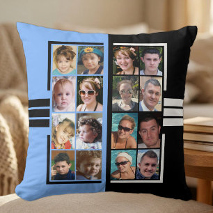 16 Foto-Collage doppelseitig blau schwarz Kissen