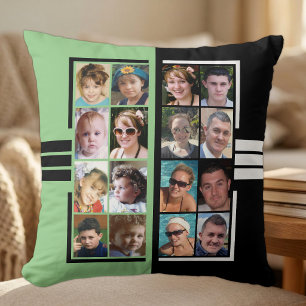 16-Foto-Collage doppelseitig grün schwarz Kissen