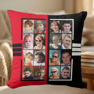 16-Foto-Collage doppelseitig rot schwarz Kissen
