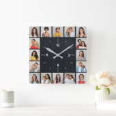 16 Foto Collage Dunkle Imitate Holzzaun Quadratische Wanduhr (Zuhause)