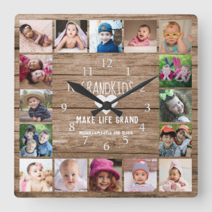 16 Foto-Collage Enkelkinder machen das Leben großa Quadratische Wanduhr
