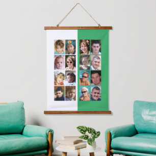16 Foto Collage grün und weiß Wandteppich Mit Holzrahmen