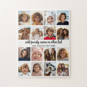 16 Foto-Collage - Modern Weiß mit schwarzem Text Puzzle