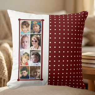 16 Foto-Collage Polka-Punkte werfen Bordeaux Kissen