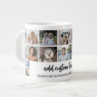 16-Foto-Collage-Raster - 2 Textfelder - schwarz we Jumbo-Tasse