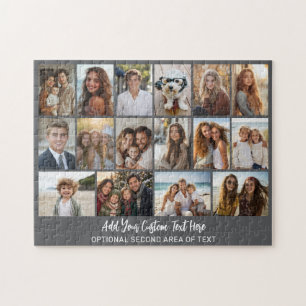 16 Foto-Raster - 2 Zeilen Text - grau weiße Party Puzzle