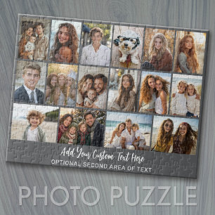 16 Foto-Raster - 2 Zeilen Text - grau weiße Party Puzzle