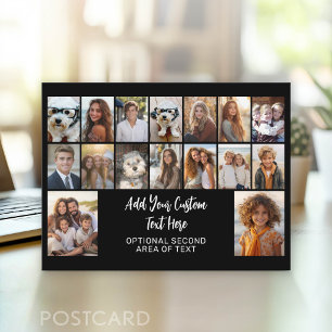 16-Foto-Raster - 2 Zeilen Text - Schwarz-Weiß-Part Postkarte