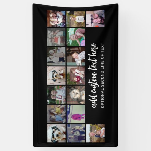 16 Foto-Raster - 2 Zeilen Text - Schwarz-weißes Pa Banner (Vertikal)