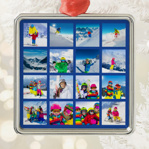 16-Foto-Raster-Collage Dunkelblau Ornament Aus Metall