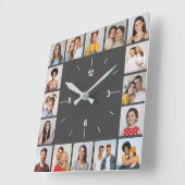 16 FotoCollage grau und weiß Quadratische Wanduhr (Winkel)