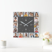 16 FotoCollage grau und weiß Quadratische Wanduhr (Zuhause)