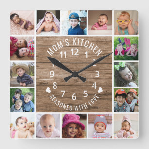 16 FotoCollage mit Küche der Liebe Mama besetzt Quadratische Wanduhr